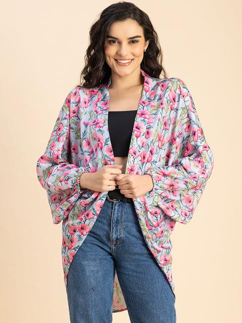 moomaya pink & blue floral print shrug