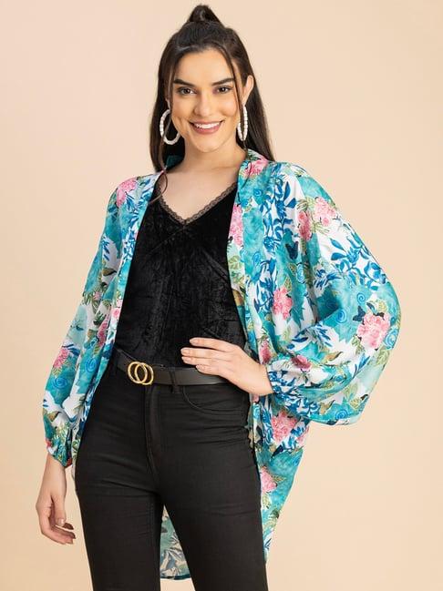 moomaya teal floral print shrug