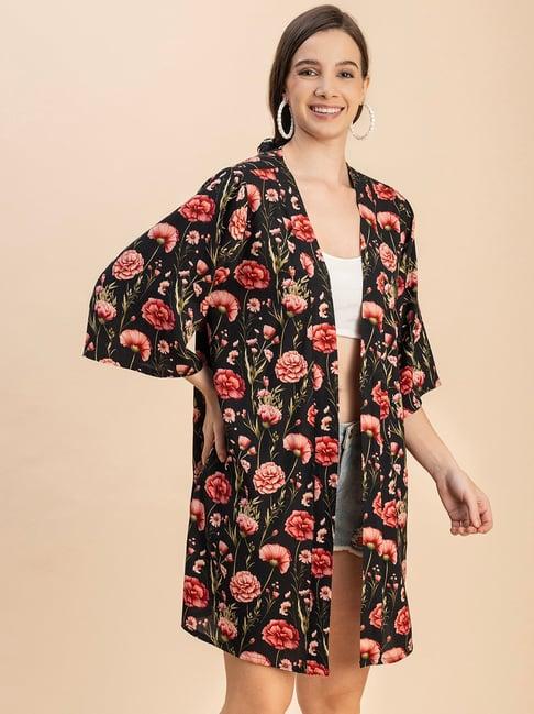 moomaya black & pink floral print shrug