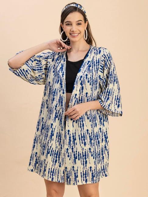 moomaya blue & cream printed shrug