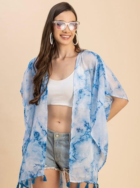 moomaya blue & white printed shrug