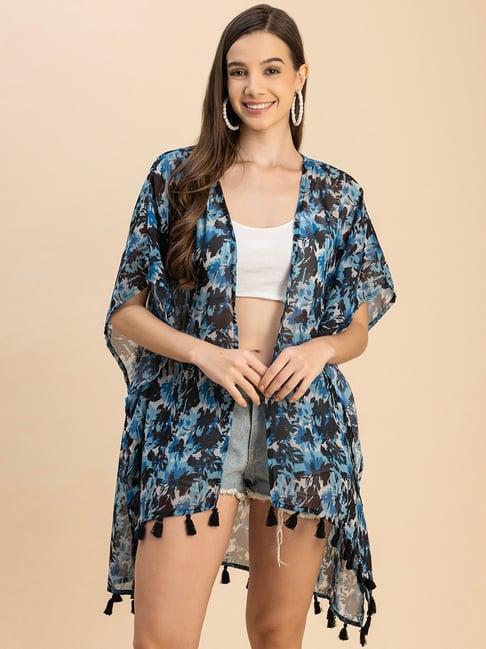 moomaya blue & black printed shrug