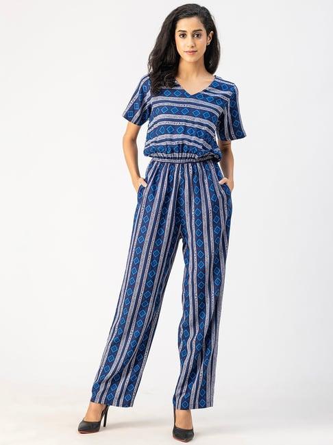 moomaya navy printed jumpsuit