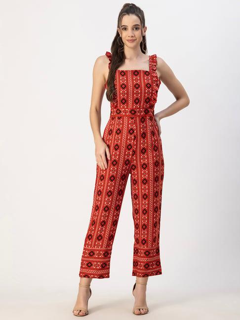 moomaya red printed jumpsuit