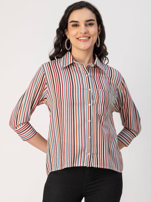 moomaya red & blue cotton striped shirt