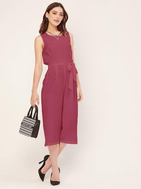 moomaya dark pink georgette midi jumpsuit