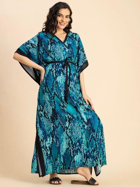 moomaya blue animal print kaftan dress