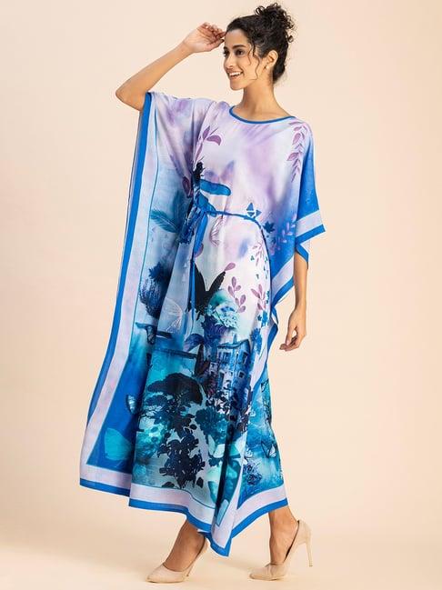 moomaya blue & lavender printed kaftan dress