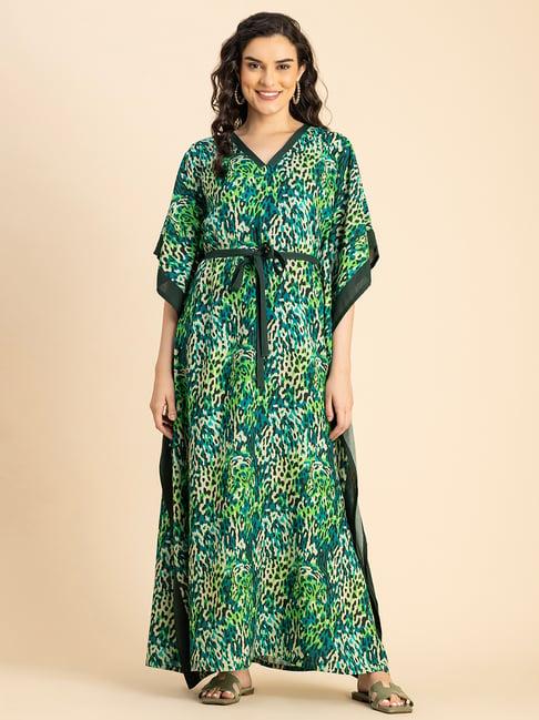 moomaya green animal print kaftan dress