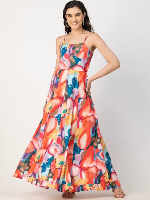 moomaya multicolor printed maxi dress