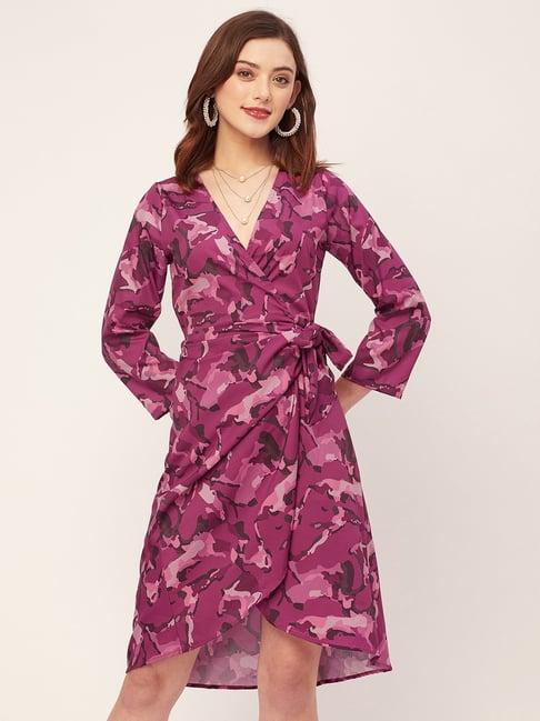 moomaya magenta printed wrap dress