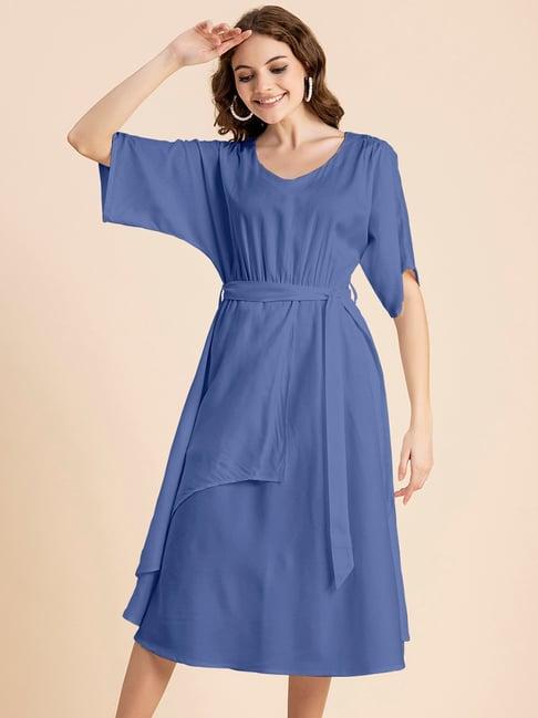 moomaya blue regular fit wrap dress