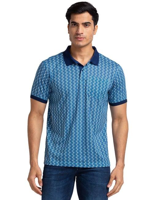 raymond teal green contemporary fit polo printed t-shirt