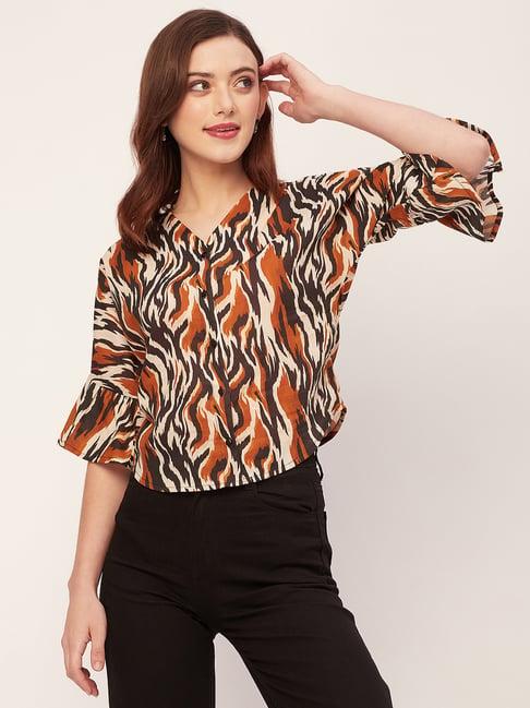 moomaya black & brown cotton printed top