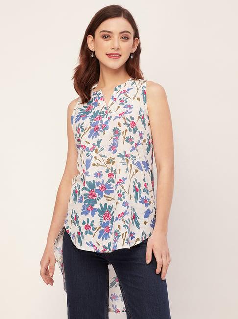 moomaya blue & cream cotton floral print top