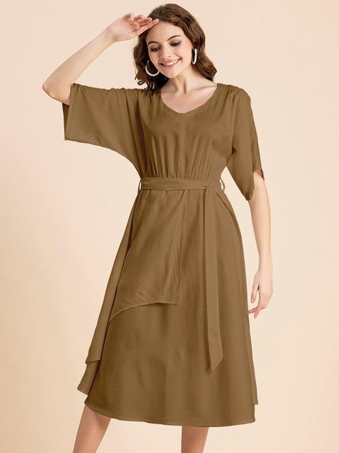 moomaya brown regular fit wrap dress