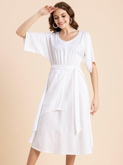 moomaya white regular fit wrap dress