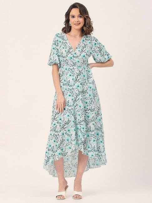 moomaya mint green floral print wrap dress