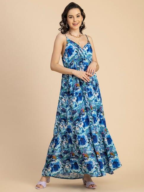 moomaya blue & white floral print maxi dress