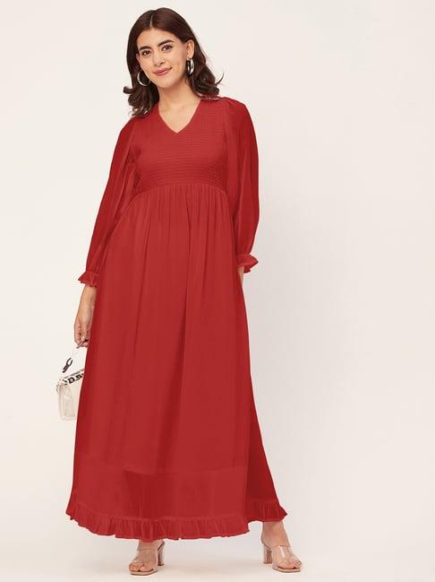 moomaya red regular fit maxi dress