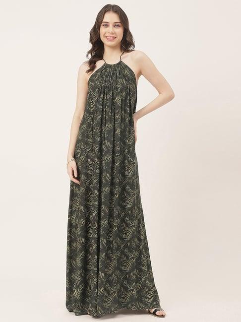 moomaya green printed maxi dress