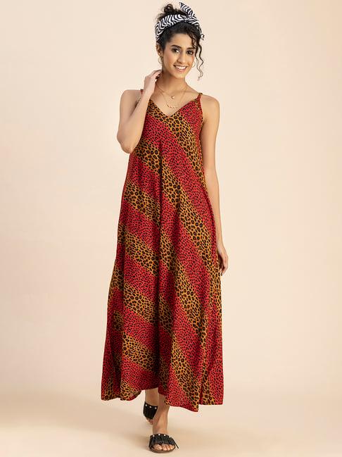 moomaya red & yellow animal print maxi dress