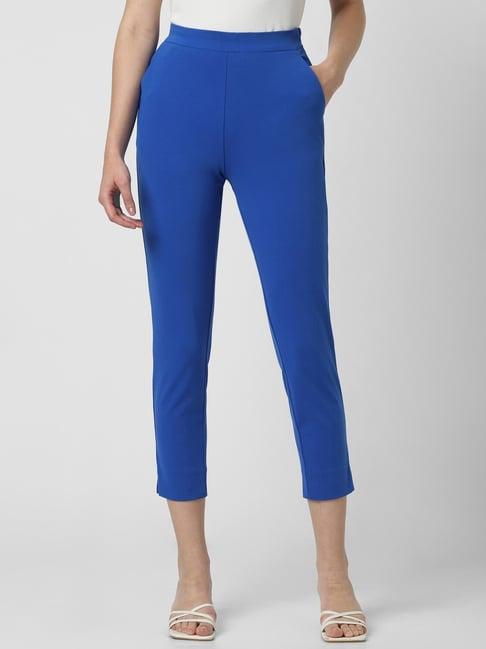 van heusen blue regular fit cropped pants