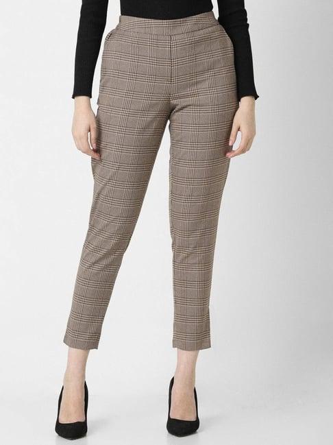 van heusen brown chequered formal pants