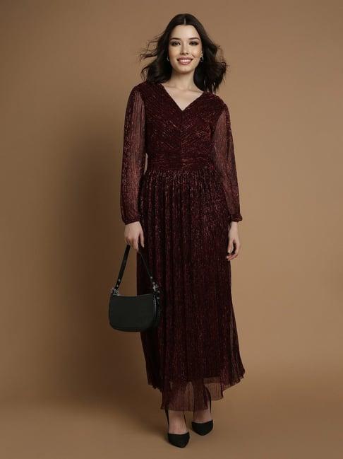 allen solly maroon textured pattern maxi dress