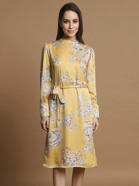 allen solly yellow floral print a-line dress