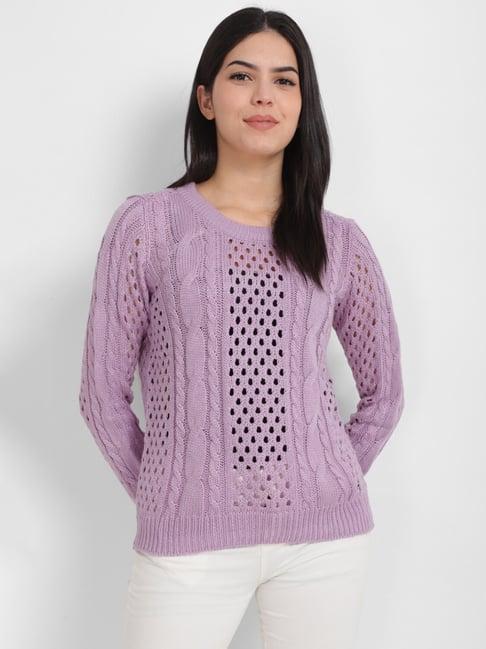 allen solly purple crochet pattern sweater