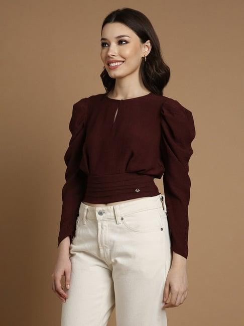 allen solly maroon textured pattern top