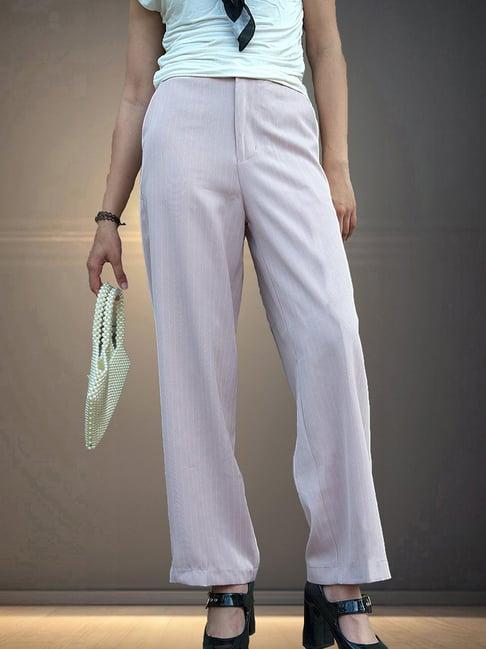 izf light beige striped relaxed fit mid rise korean pants