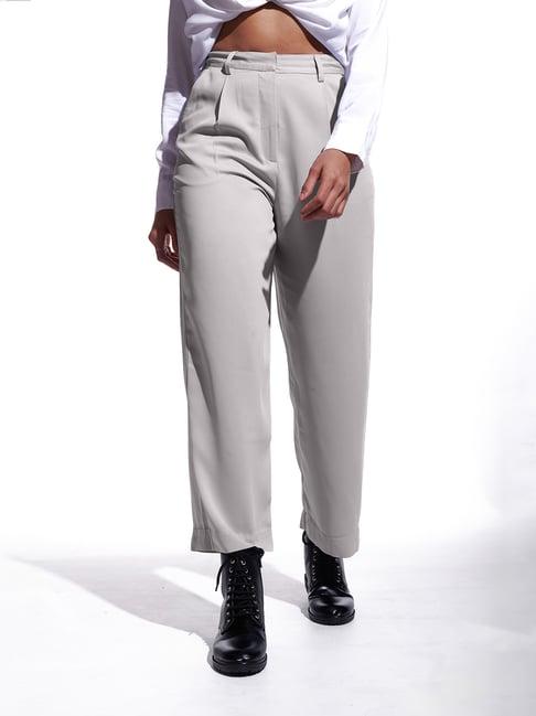 izf grey relaxed fit mid rise pleated pants