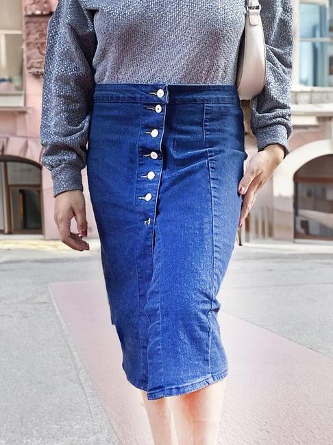 izf blue midi denim skirt