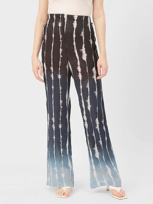 moomaya white & black printed regular fit high rise pants