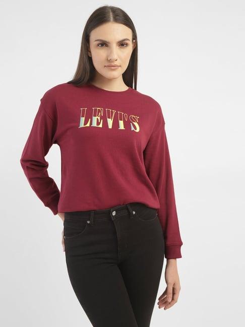 levi's maroon cotton graphic print sweatshirt