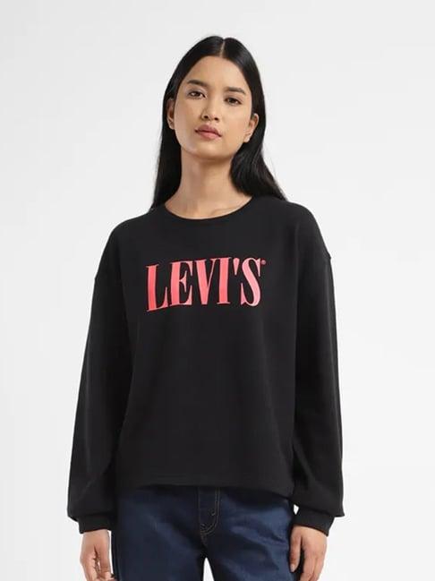 levi's black & pink cotton graphic print sweatshirt