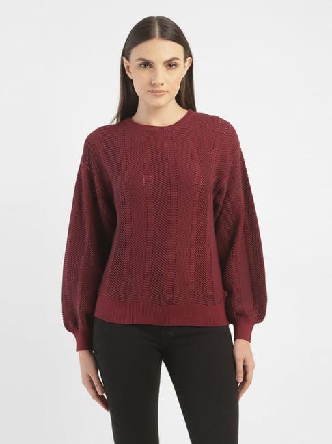 levi's maroon self design sweater