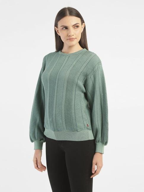 levi's sea green self design sweater