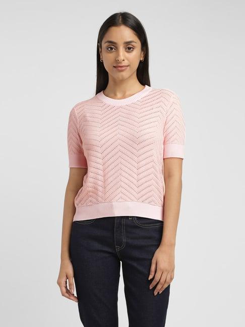 levi's pink self design sweater