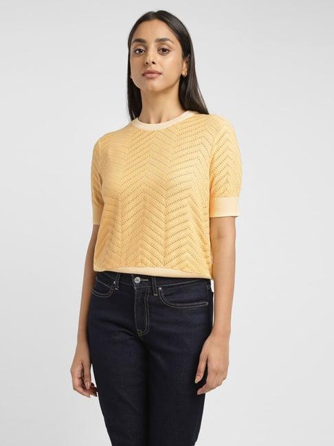 levi's yellow self design sweater