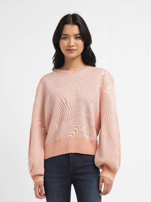 levi's peach & white printed sweater