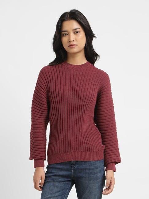 levi's maroon cotton self design sweater