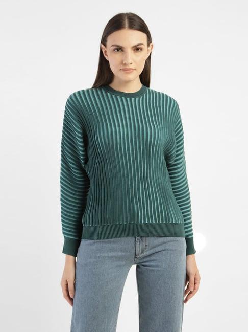 levi's green cotton self design sweater