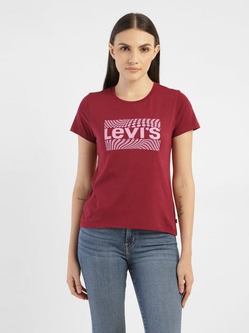 levi's maroon cotton logo print t-shirt