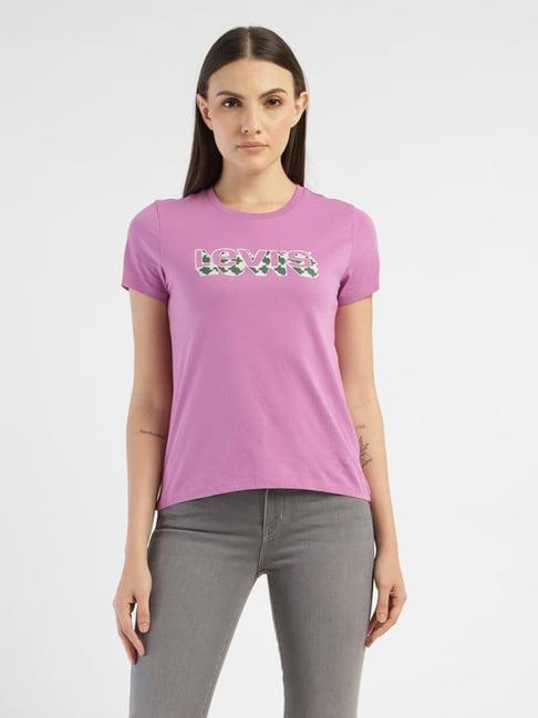 levi's lavender cotton graphic print t-shirt