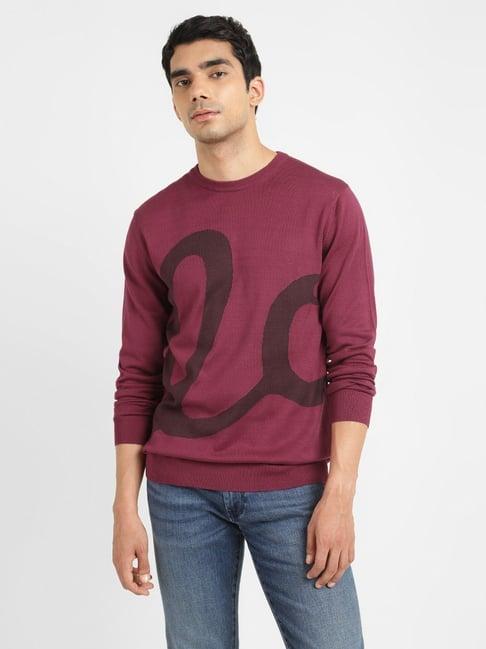 levi's maroon cotton regular fit printed sweater