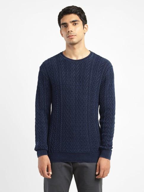 levi's navy blue cotton regular fit self pattern sweater