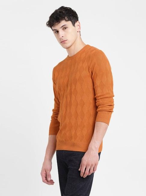 levi's orange cotton regular fit self pattern sweater